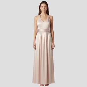 White by Vera Wang Bridesmaid Pink Halter Maxi Dress Slit Size 8 Bow Details